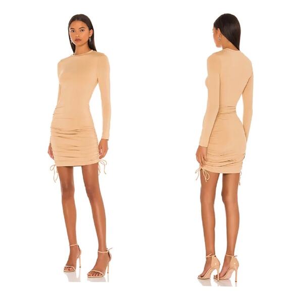 superdown Dresses & Skirts - Superdown Lindsey Nude Long Sleeve Ruched Side Mini Dress XS